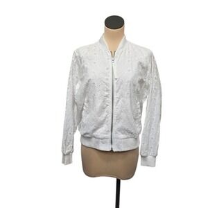 Gap Jacket Womens Medium White‎ Eyelet Lace Bomber Cotton Floral Embroidered NWT